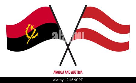Angola and Austria Flags Crossed And Waving Flat Style. Official Proportion. Correct Colors. Stock Vector