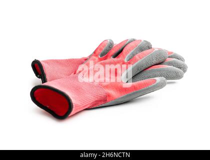 Textile work gloves with rubber isolated on white background. Stock Photo