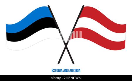 Estonia and Austria Flags Crossed And Waving Flat Style. Official Proportion. Correct Colors. Stock Vector