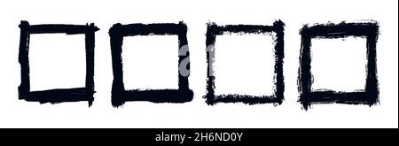 Grunge dirty square frames. Template with brush stroke. Rectangular and square border with grunge overlay. Set of vector illustrations isolated on Stock Vector