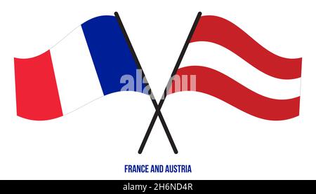 France and Austria Flags Crossed And Waving Flat Style. Official Proportion. Correct Colors. Stock Vector