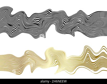 Distorted wave monochrome texture. Abstract dynamical rippled surface. Vector stripe deformation background. Stock Vector
