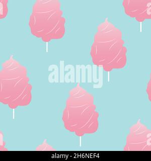 Fluffy pink candy on stick on blue background Stock Vector