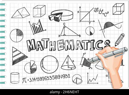 Doodle math formula with Mathematics font illustration Stock Vector