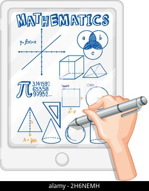 Hand writing math symbol on tablet illustration Stock Vector