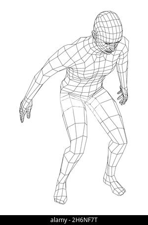 Wireframe jumping man. 3d illustration Stock Photo