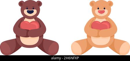 Toy bear with heart semi flat color vector item set Stock Vector
