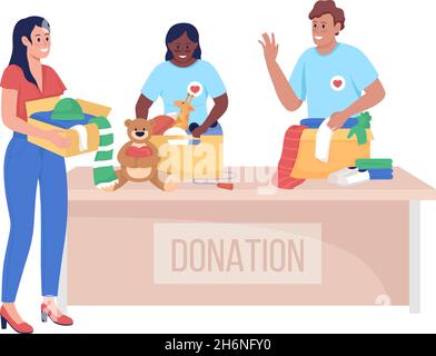 Volunteers with visitor semi flat color vector character Stock Vector