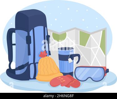 Winter hiking gear 2D vector isolated illustration Stock Vector