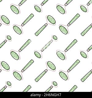Gua sha and facial massage roller vector illustration. Seamless pattern with natural green quartz stones. Skin care, face yoga, home beauty procedures and routine background in flat cartoon style. Stock Vector