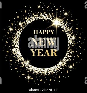 Happy New Year.Vector Illustration With Lettering Composition And Burst. Golden Textured Happy New Year Label Stock Vector