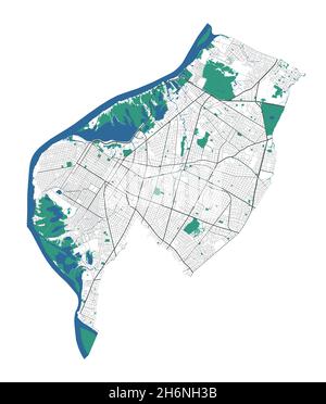 Asuncion vector map. Detailed map of Asuncion city administrative area. Cityscape panorama. Royalty free vector illustration. Outline map with highway Stock Vector