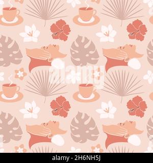 Seamless beauty pattern in a flat style.  Stock Vector