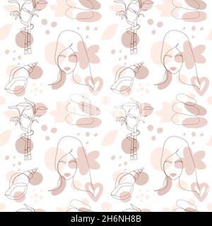 Seamless beauty pattern in a line style.  Stock Vector