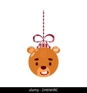 Merry Christmas and new year ball with cute beaver. Cartoon winter holidays animal bauble. Vector stock illustration Stock Vector