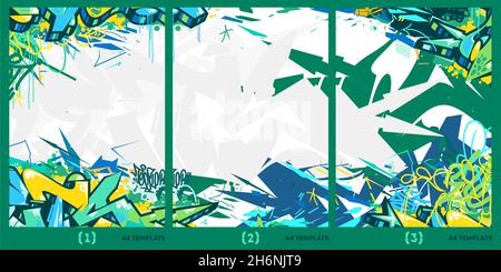 Abstract Flat Urban Street Art Graffiti Style A4 Poster Vector Illustration Template Stock Vector