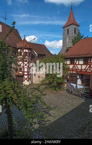 Historic courtyard of the former Bell Founders Hospital, endowed in 1374, at the back St. Leonhard, Lauf an der Pegnitz, Middle Franconia, Bavaria Stock Photo