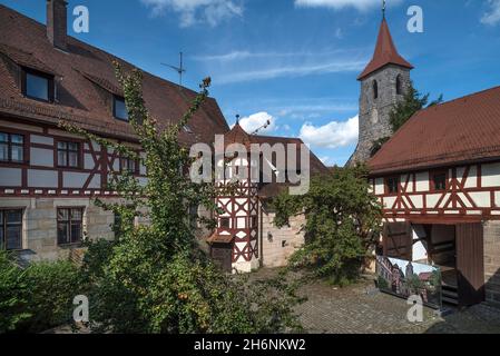 Historic courtyard of the former Bell Founders Hospital, endowed in 1374, at the back St. Leonhard, Lauf an der Pegnitz, Middle Franconia, Bavaria Stock Photo