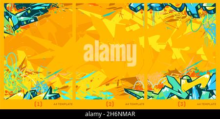Yellow Abstract Flat Urban Street Art Graffiti Style A4 Poster Vector Illustration Template Stock Vector