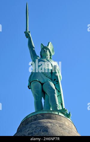 Hermann Monument, colossal statue against a blue sky, Teutoburg Forest, Detmold, North Rhine-Westphalia, Germany Stock Photo