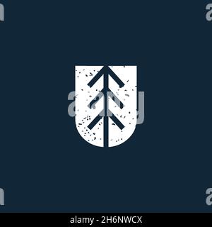 vector design. logo created from combination tree and letter U. Stock Vector