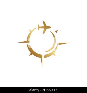vector design. logo created from combination plane around a compass. Stock Vector