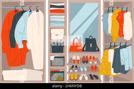 Wardrobe or shelves in store clothes accessories Stock Vector