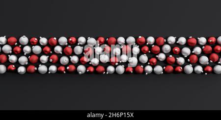 Greeting card with decorative Christmas balls on black background 3d render 3d illustration Stock Photo
