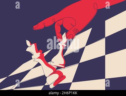 Banner with illustration of checkmate. Placard design in doodle style. Stock Vector