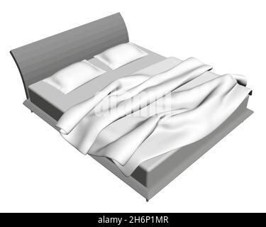 Double bed isolated on white background. Isometric view. 3D. Vector illustration Stock Vector