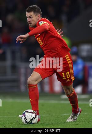 Cardiff, Wales, 16th November 2021.   Aaron Ramsey of Wales during the FIFA World Cup 2022 - European Qualifying match at the Cardiff City Stadium, Cardiff. Picture credit should read: Darren Staples / Sportimage Stock Photo