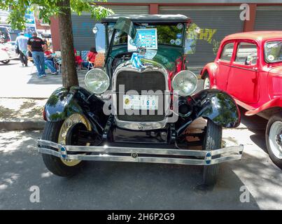 BUENOS AIRES, ARGENTINA - Nov 08, 2021: Vintage green Ford Model A Phaeton 1929. Front view. Expo Warnes 2021 classic car show Stock Photo