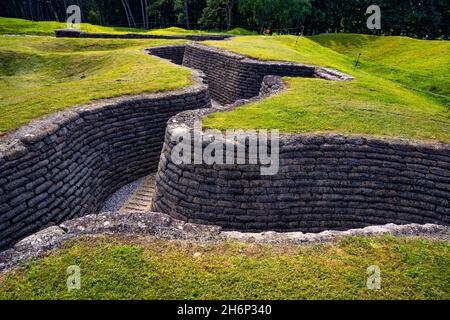 preserved trenches of world war one at the canadian national memorial of Vimy in northern France. Stock Photo