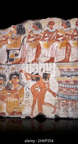 Ancient Egyptian wall art tomb painting: A feast for Nebamun, Tomb 