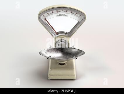 A vintage grocery shop food scale from the 60's on an isolated white studio background - 3D render Stock Photo