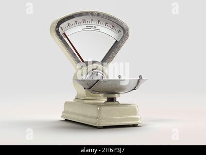 A vintage grocery shop food scale from the 60's on an isolated white studio background - 3D render Stock Photo