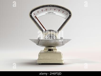 A vintage grocery shop food scale from the 60's on an isolated white studio background - 3D render Stock Photo