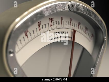 A vintage grocery shop food scale from the 60's on an isolated white studio background - 3D render Stock Photo