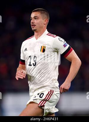 Belgium's Leander Dendoncker during the FIFA World Cup Qualifying match at the Cardiff City Stadium, Cardiff. Picture date: Tuesday November 16, 2021. Stock Photo