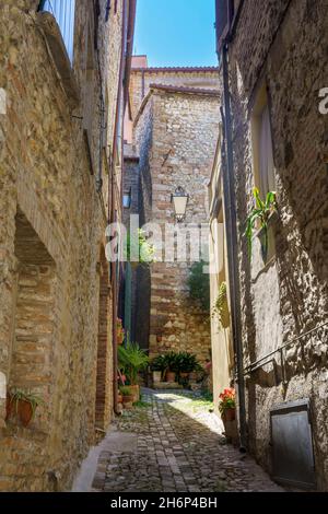 Verucchio, Rimini province, Emilia-Romagna, Italy: facade of historic ...