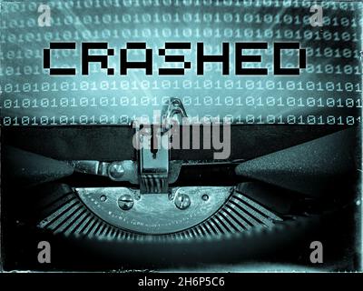 Crashed displayed on a typewriter in an 8-Bit font Stock Photo