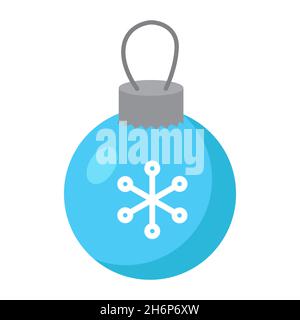 Christmas ball with snowflake print, vector illustration in cartoon flat style. Christmas tree decoration, holiday preparation concept. Print for Stock Vector