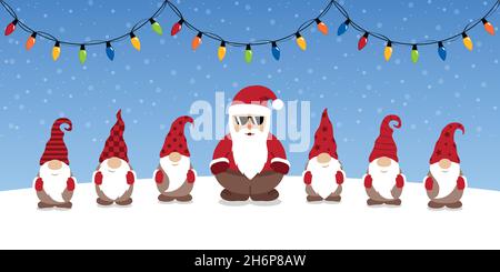 cool santa claus and his helper gnome christmas cartoon Stock Vector