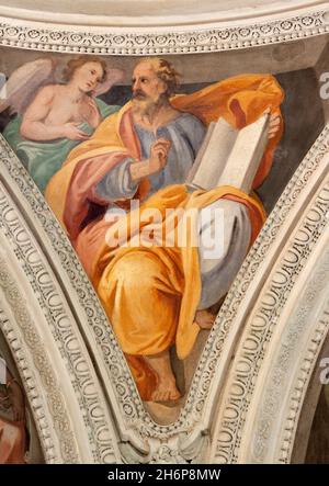 ROME, ITALY - AUGUST 29, 2021: The fresco of St. Matthew the Evangelist in the church Chiesa di San Francesco a Ripa by Giovani Battista Ricci Stock Photo