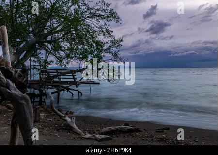 Cloudy beach image in Moyo island of Sumbawa district. Stock Photo