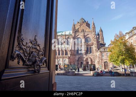 Side view on Strasbourg Cathedral, UNESCO world heritage site, Alsace, France, Europe Stock Photo