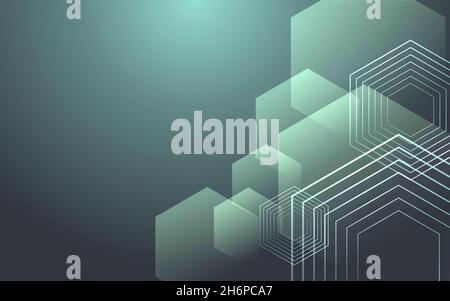 Abstract blue background with hexagons and wires Stock Vector