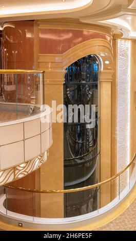 Sky Princess cruise ship, interior - Ornate. elevator Stock Photo