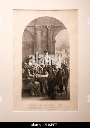 Musée d'Histoire de Marseille : Exposition Great Plague 1720 : Le chavelier Roze speking to the aldermen (Mgr de Belzunce,le jésuite MILLEY et Michel SERRE,aldermen) Stock Photo