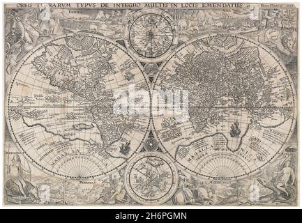 16th century Map of the World Hemispheres Stock Photo - Alamy